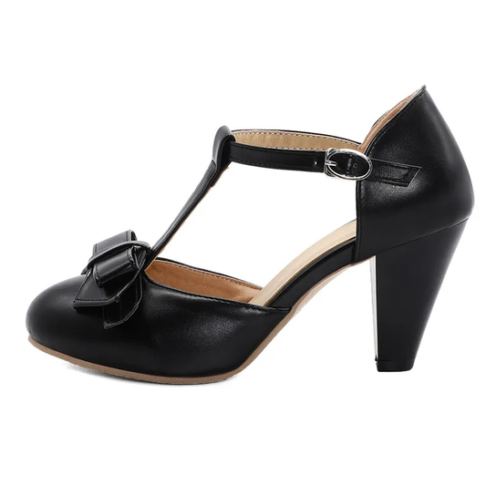 Women’s T-Strap Bow High Heels – Elegant Lolita Style Chunky Sandals