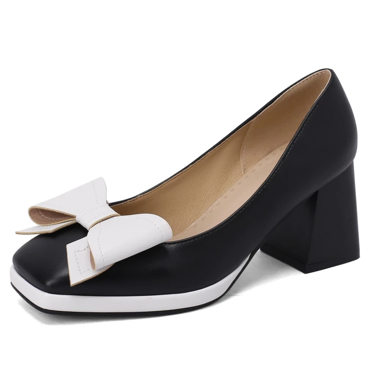 Sweet Bow-Tied Women’s Heels – Elegant Blue/Red Block Heels, Medium Heel Pumps, Large Sizes for Office, Party & Wedding