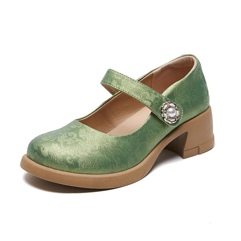 Ancient Low Heels Women’s Buckle Pumps – Elegant Cutout Summer Sandals for Ladies, Comfortable Mom Heeled Shoes