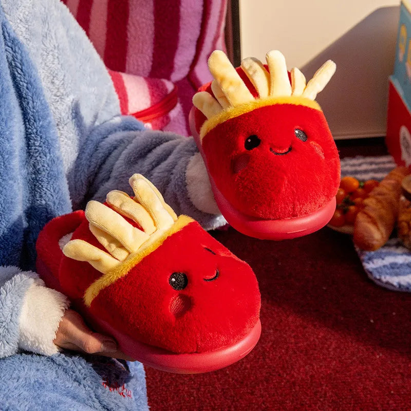 Cute French Fries Warm Fluffy Slippers for Couples