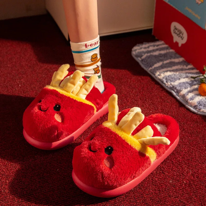 Cute French Fries Warm Fluffy Slippers for Couples