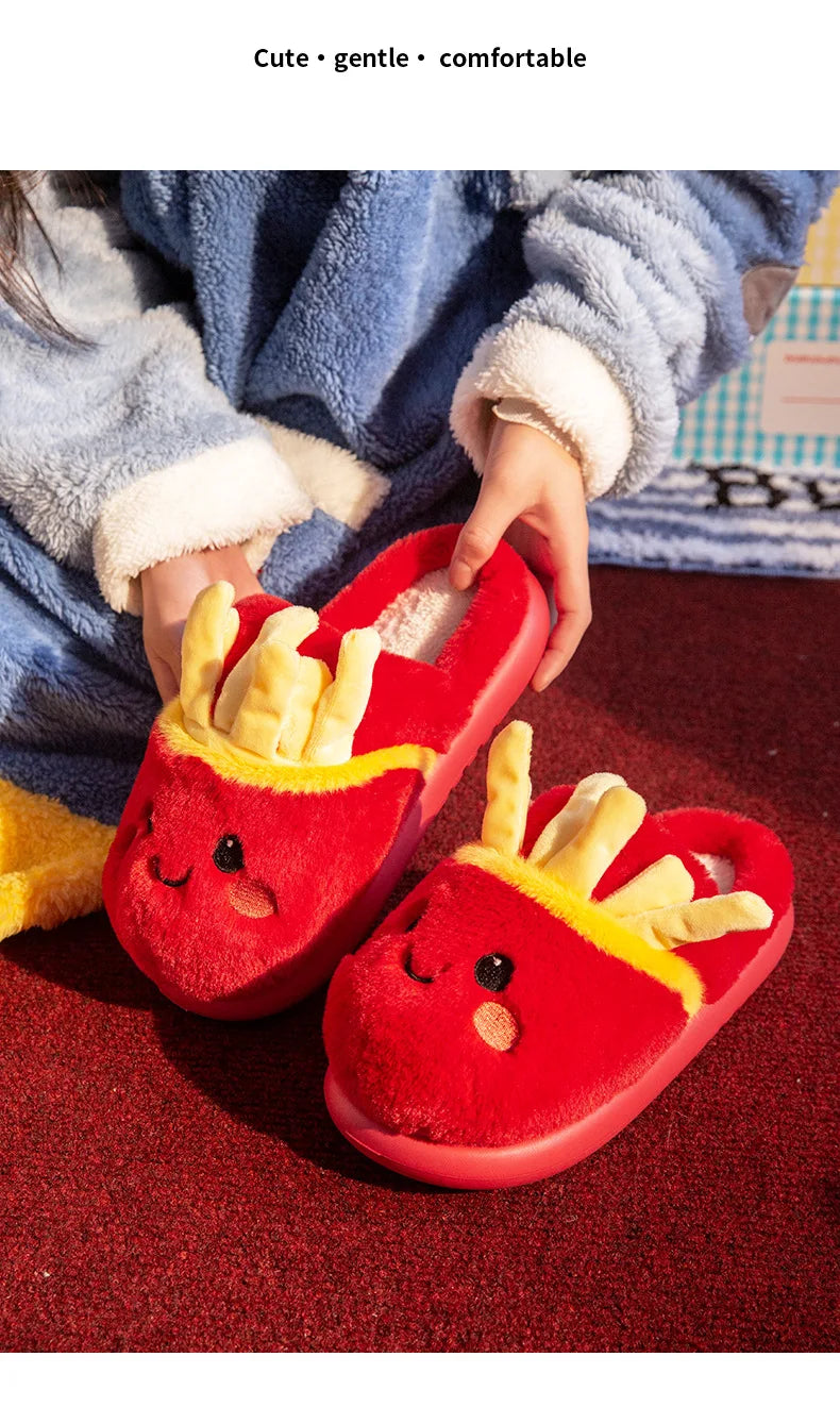 Cute French Fries Warm Fluffy Slippers for Couples