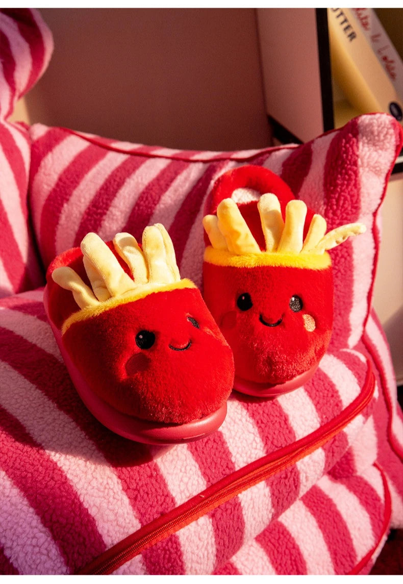 Cute French Fries Warm Fluffy Slippers for Couples
