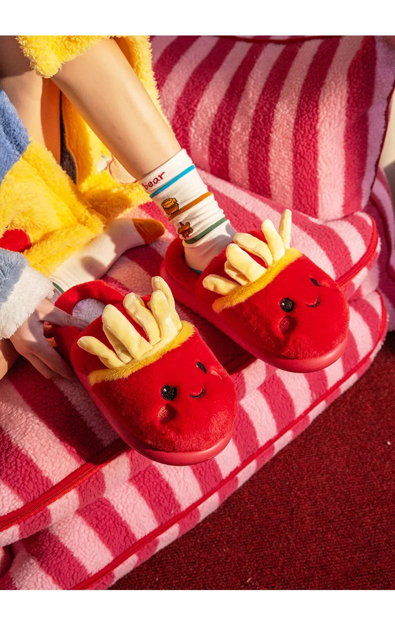 Cute French Fries Warm Fluffy Slippers for Couples