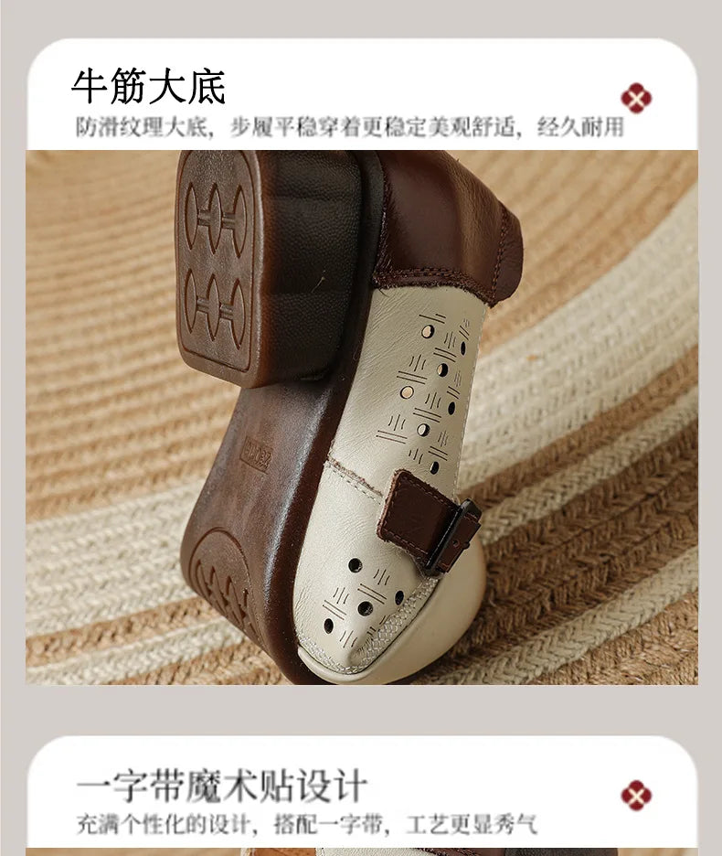 Ancient Low Heels Women’s Buckle Pumps – Elegant Cutout Summer Sandals for Ladies, Comfortable Mom Heeled Shoes