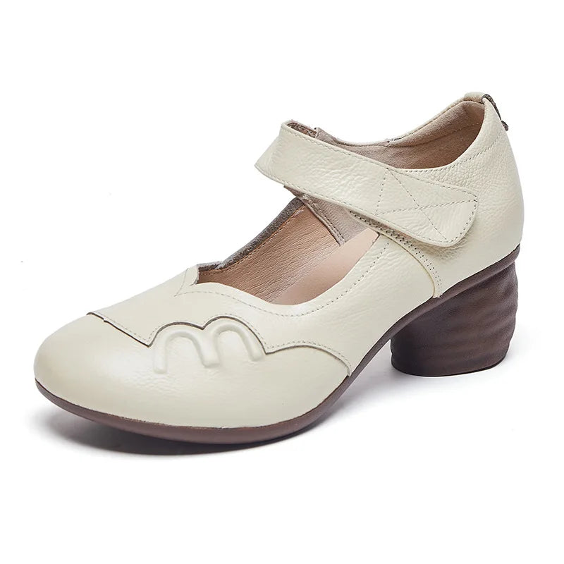 Ancient Low Heels Women’s Buckle Pumps – Elegant Cutout Summer Sandals for Ladies, Comfortable Mom Heeled Shoes