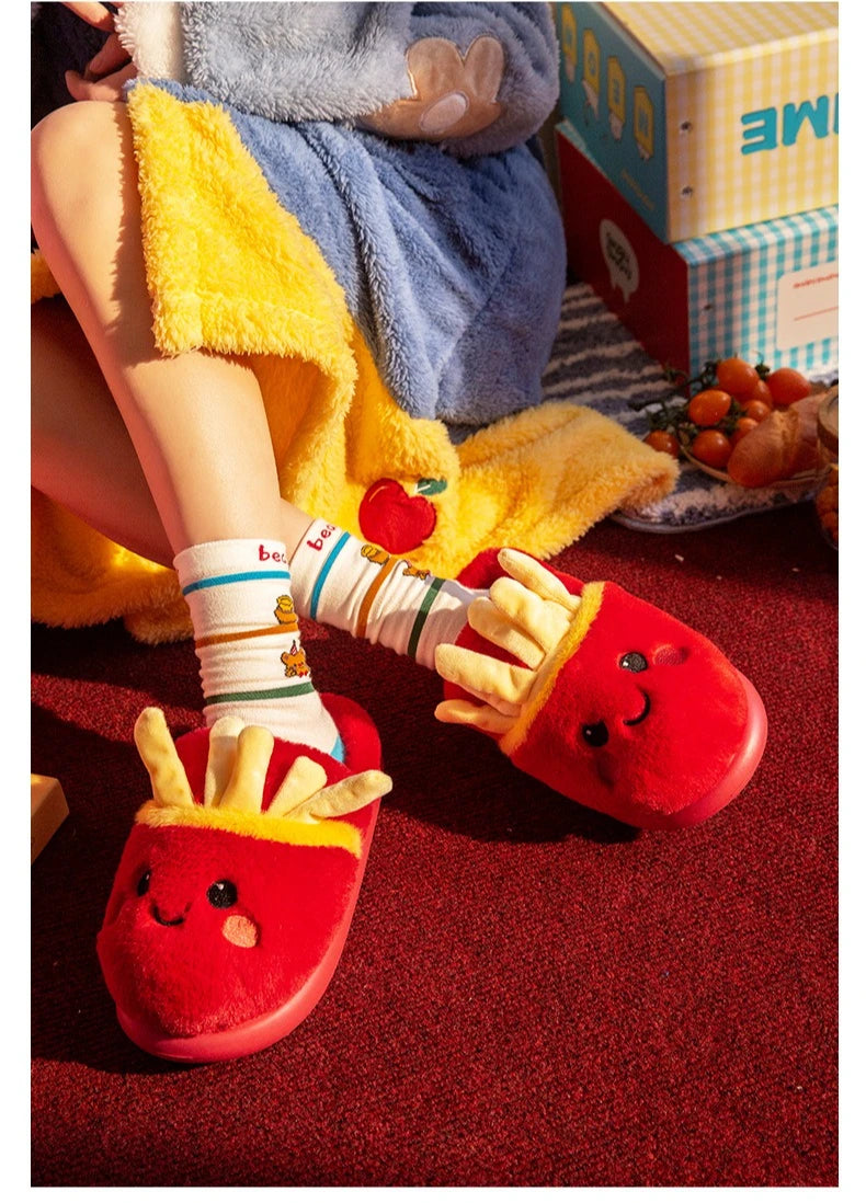 Cute French Fries Warm Fluffy Slippers for Couples