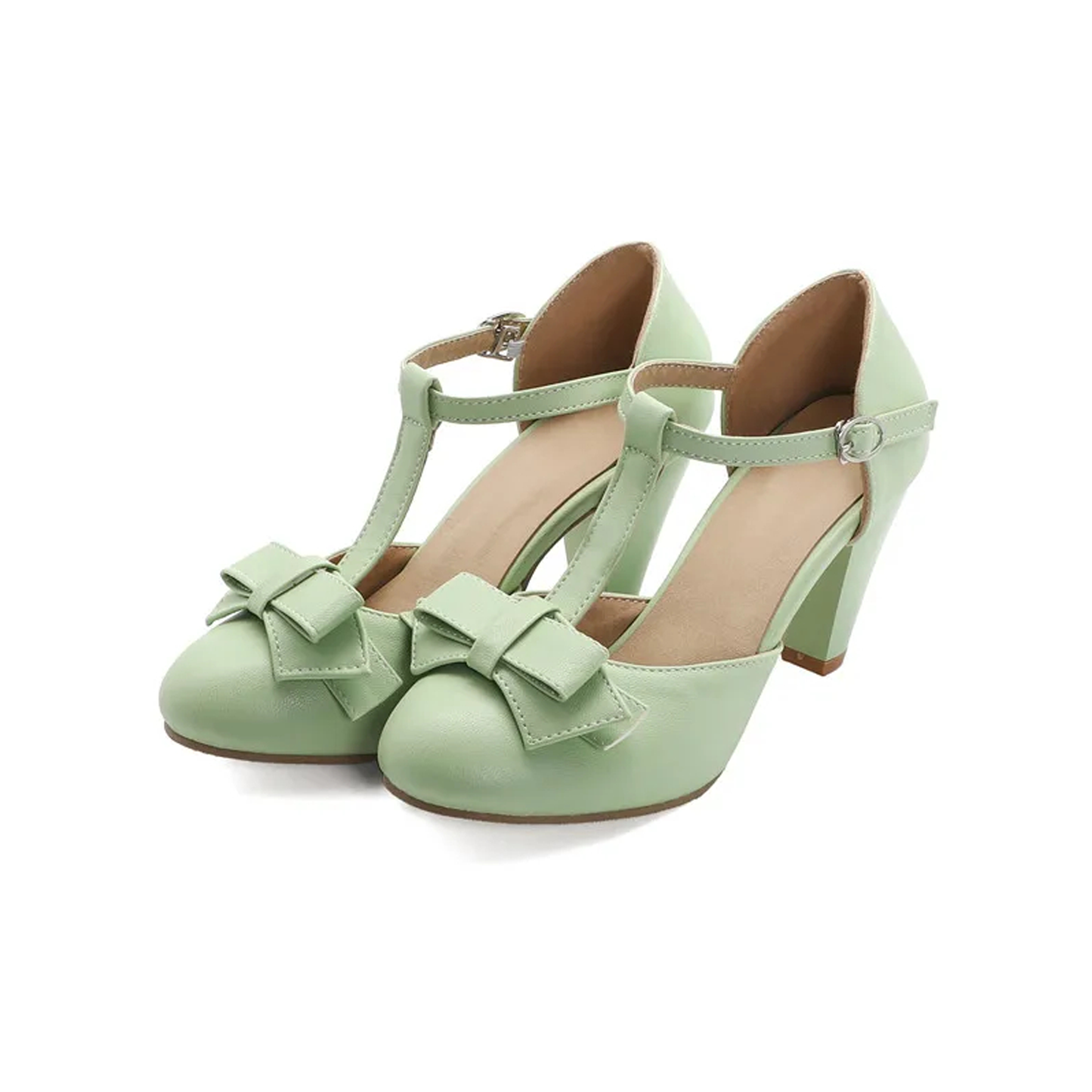 Women’s T-Strap Bow High Heels – Elegant Lolita Style Chunky Sandals